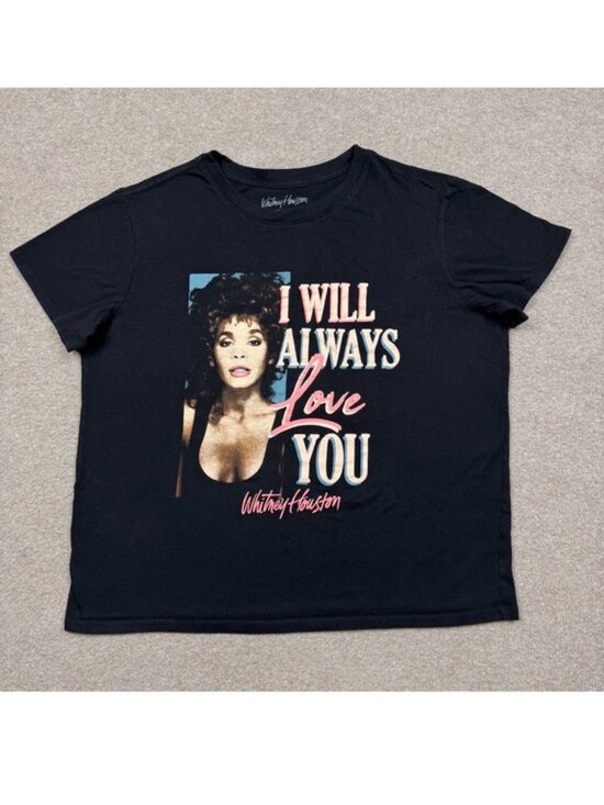 Whitney Houston Tops - Whitney Houston Graphic T Shirt Womens Size XL Black Crop Short Sleeve Tee